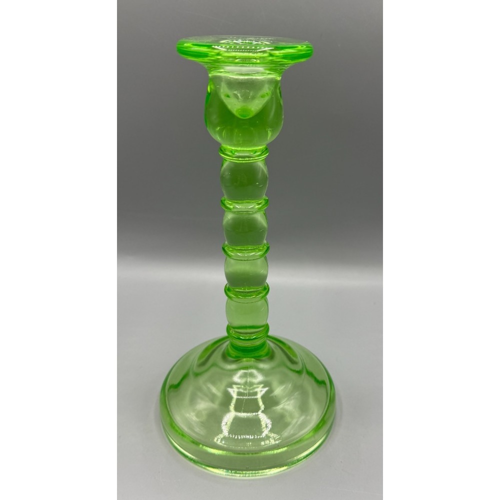 Cambridge Glass GREEN VASELINE URANIUM Candlestick 8.5"